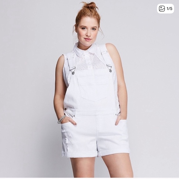 Lane Bryant NWT White Distressed Overalls Women’s Size 18 - Picture 1 of 8